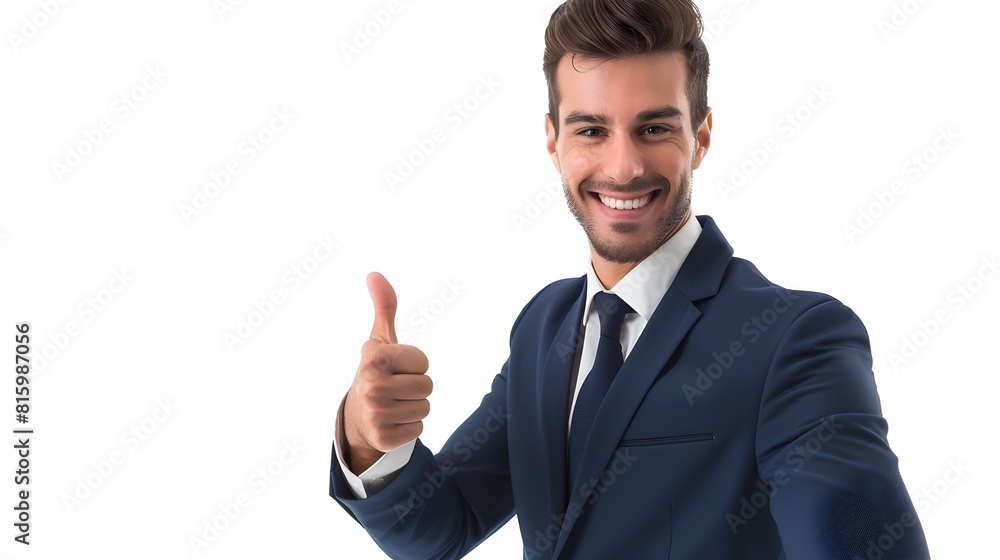 Confident Businessman Giving Thumbs Up in Navy Suit Confident Businessman Giving Thumbs Up in Navy Suit