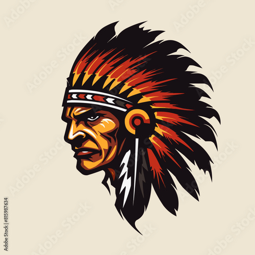 Indian Man Logo vintage style chief Apache mascot design character black and wahite silhouette vector illustration
