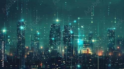 Wallpaper Mural interconnected city network future technology and business concept digital illustration Torontodigital.ca