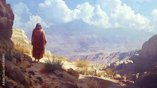 jesus christ wandering in vast desert landscape solitude and reflection digital painting