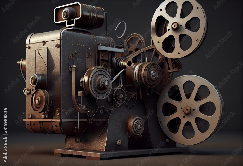 Obraz premium Old fashioned cinema film projector. AI generated.