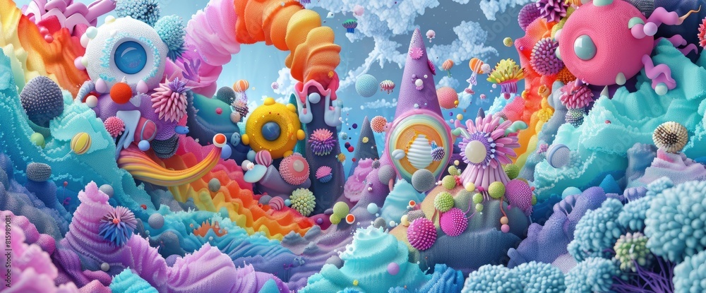 Fototapeta premium A 3D Rendering Surface And Colorful Graphic Design Background Burst With Creativity And Vibrancy, Featuring Dynamic Shapes And Bold Colors That Inspire Artistic Expression, 3D Rendering