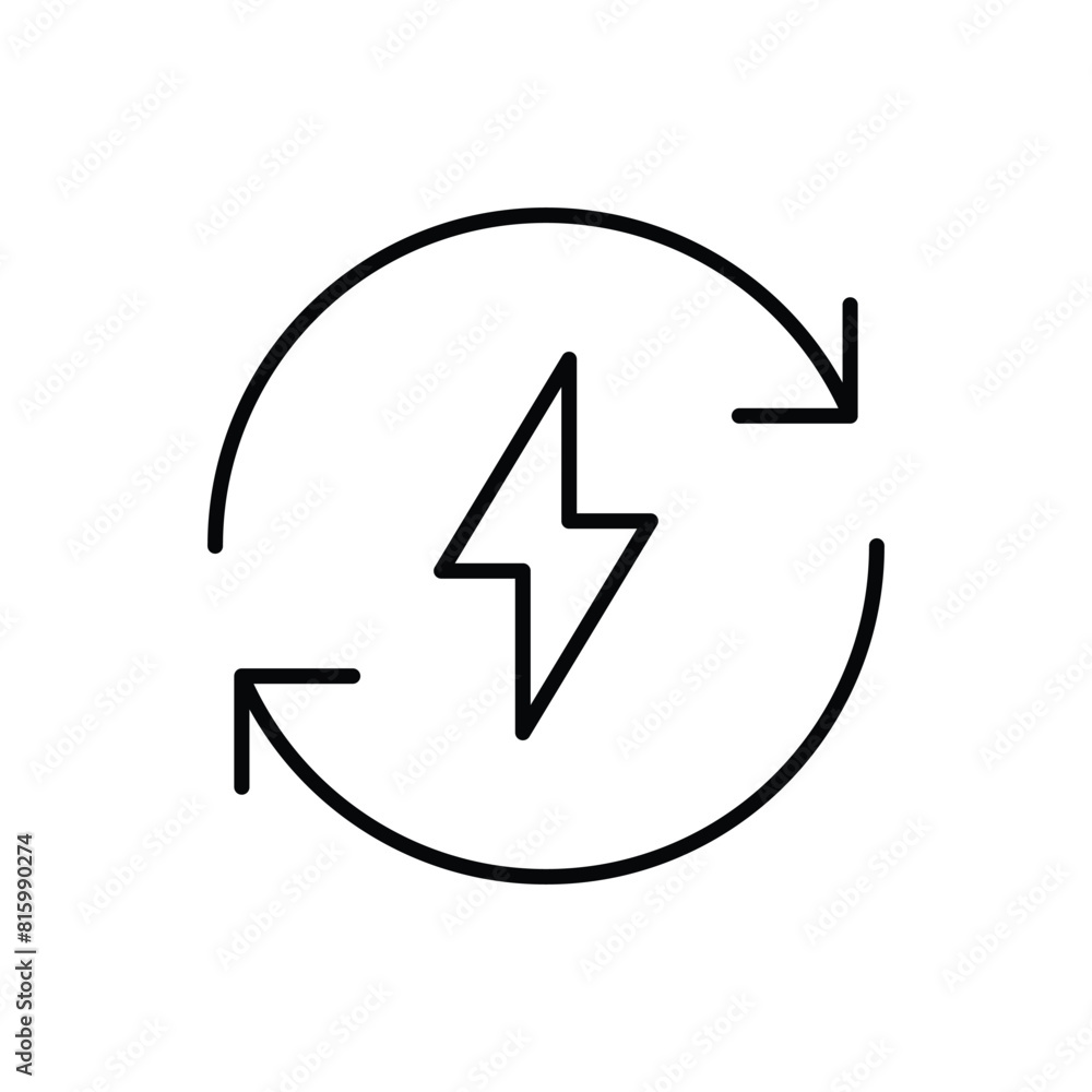 Lightning electric icon. Simple outline style. Bolt with recycling rotation arrow sign, circle, capacity, renewable energy concept. Thin line symbol. Vector illustration isolated. Lightning electric icon. Simple outline style. Bolt with recycling rotation arrow sign, circle, capacity, renewable energy concept. Thin line symbol. Vector illustration isolated.