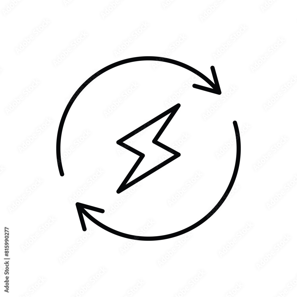 Lightning electric icon. Simple outline style. Bolt with recycling rotation arrow sign, circle, capacity, renewable energy concept. Thin line symbol. Vector illustration isolated. Lightning electric icon. Simple outline style. Bolt with recycling rotation arrow sign, circle, capacity, renewable energy concept. Thin line symbol. Vector illustration isolated.