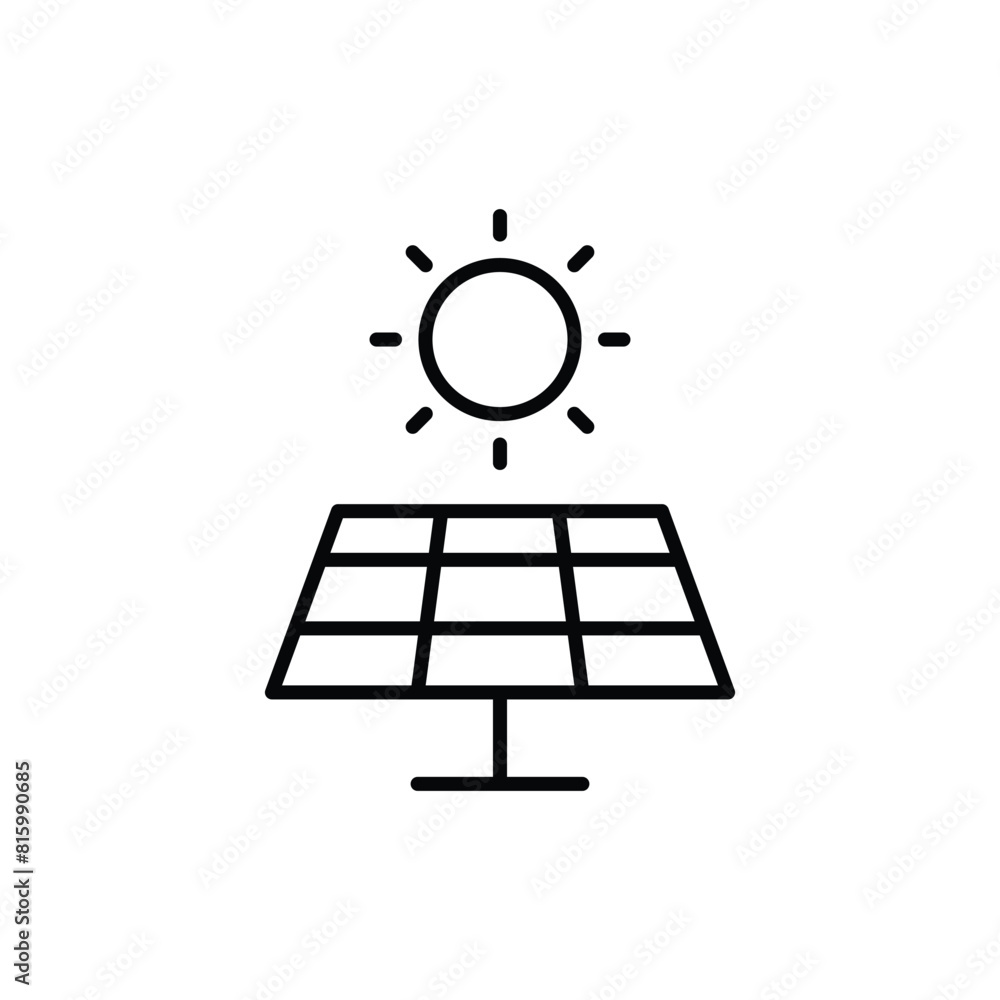 Solar panel icon. Simple outline style. Photovoltaic, sun, installation, roof, generator, heat, sunlight, renewable energy concept. Thin line symbol. Vector illustration isolated. Solar panel icon. Simple outline style. Photovoltaic, sun, installation, roof, generator, heat, sunlight, renewable energy concept. Thin line symbol. Vector illustration isolated.