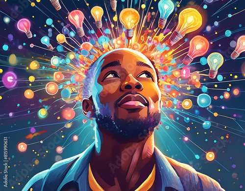 Creativity Concept, Person Full Of Ideas, Person With Lightbulbs