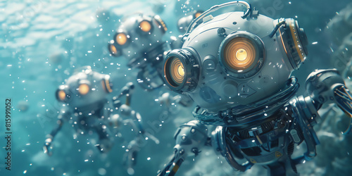 Bring to life an underwater world where metallic robots groove energetically to electronic music photo