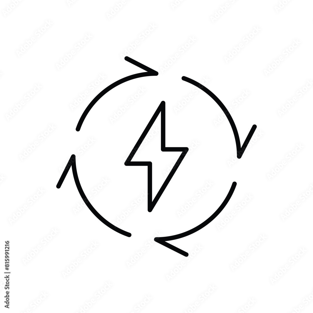 Renewable energy icon. Simple outline style. Cycle, electricity, design, arrow, circle, lightning, electrical, recycle energy concept. Thin line symbol. Vector illustration isolated. Renewable energy icon. Simple outline style. Cycle, electricity, design, arrow, circle, lightning, electrical, recycle energy concept. Thin line symbol. Vector illustration isolated.