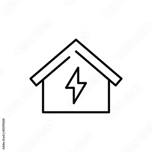 Home electrification icon. Simple outline style. House with lightning bolt, electric, construction, light, building, energy concept. Thin line symbol. Vector illustration isolated. © Fourdoty
