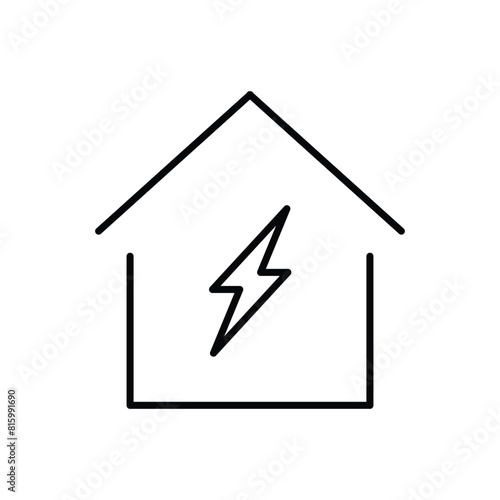 Home electrification icon. Simple outline style. House with lightning bolt, electric, construction, light, building, energy concept. Thin line symbol. Vector illustration isolated.