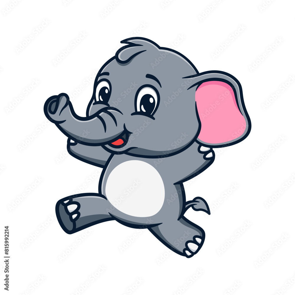 Naklejka premium cute and kawaii elephant running and jumping cartoon illustration design