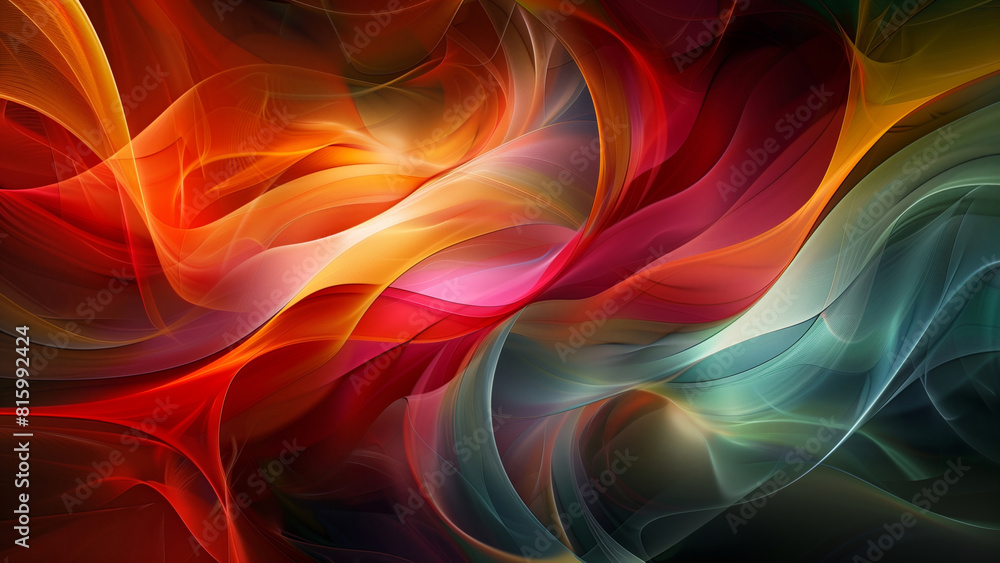 Obraz premium Vibrant Abstract Artwork of Swirling Colors Ideal for Dynamic Designs and Creative Backgrounds, Showcasing a Spectrum of Red, Orange, and Teal Hues 8K Wallpaper High-resolution