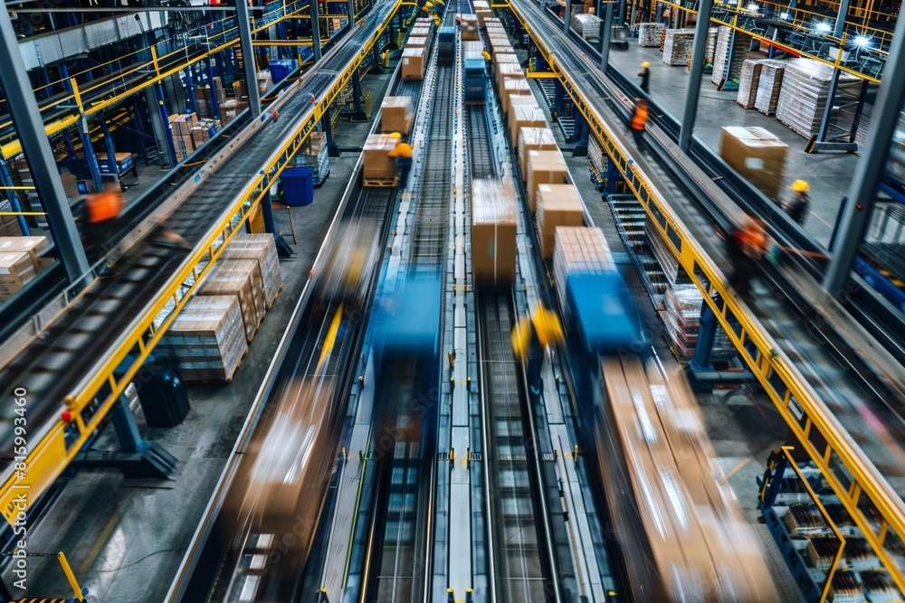 Efficient Fulfillment: Seamless Conveyor Belt Movement in Warehouse