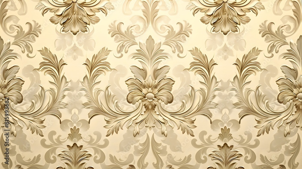 Ornate Floral Damask Pattern in Luxurious Golden and Ivory Tones Lavish Baroque Style Background Concept Ornate Floral Damask Pattern in Luxurious Golden and Ivory Tones Lavish Baroque Style Background Concept