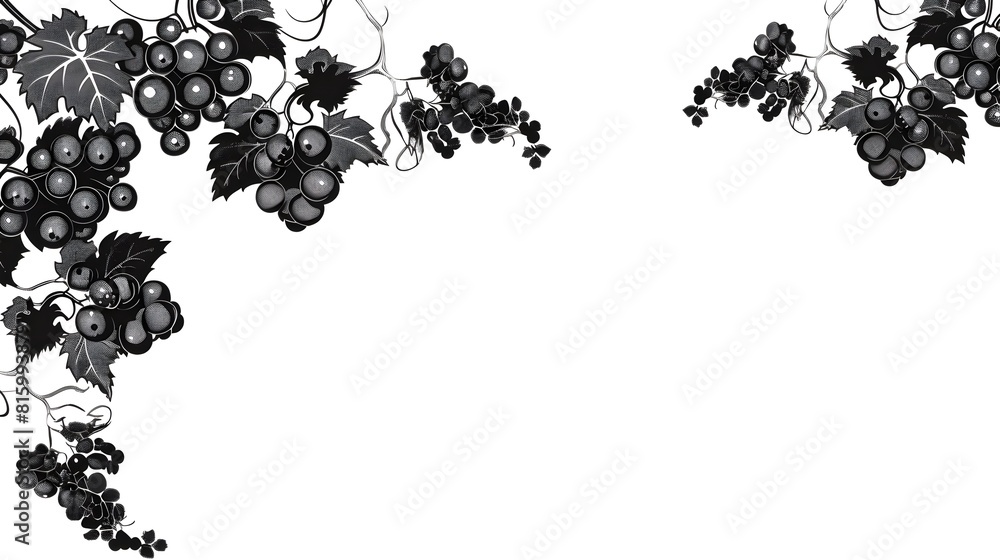 Naklejka premium Elegant Grape Vine in Monochrome with Minimalist Floral Border Design