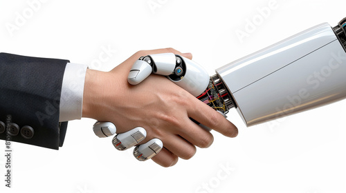 Human hand shaking robot hand in technology concept photo