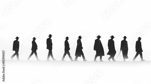 Professional Men Walking Silhouette on White Background  Corporate Team in Action  Business Success Concept