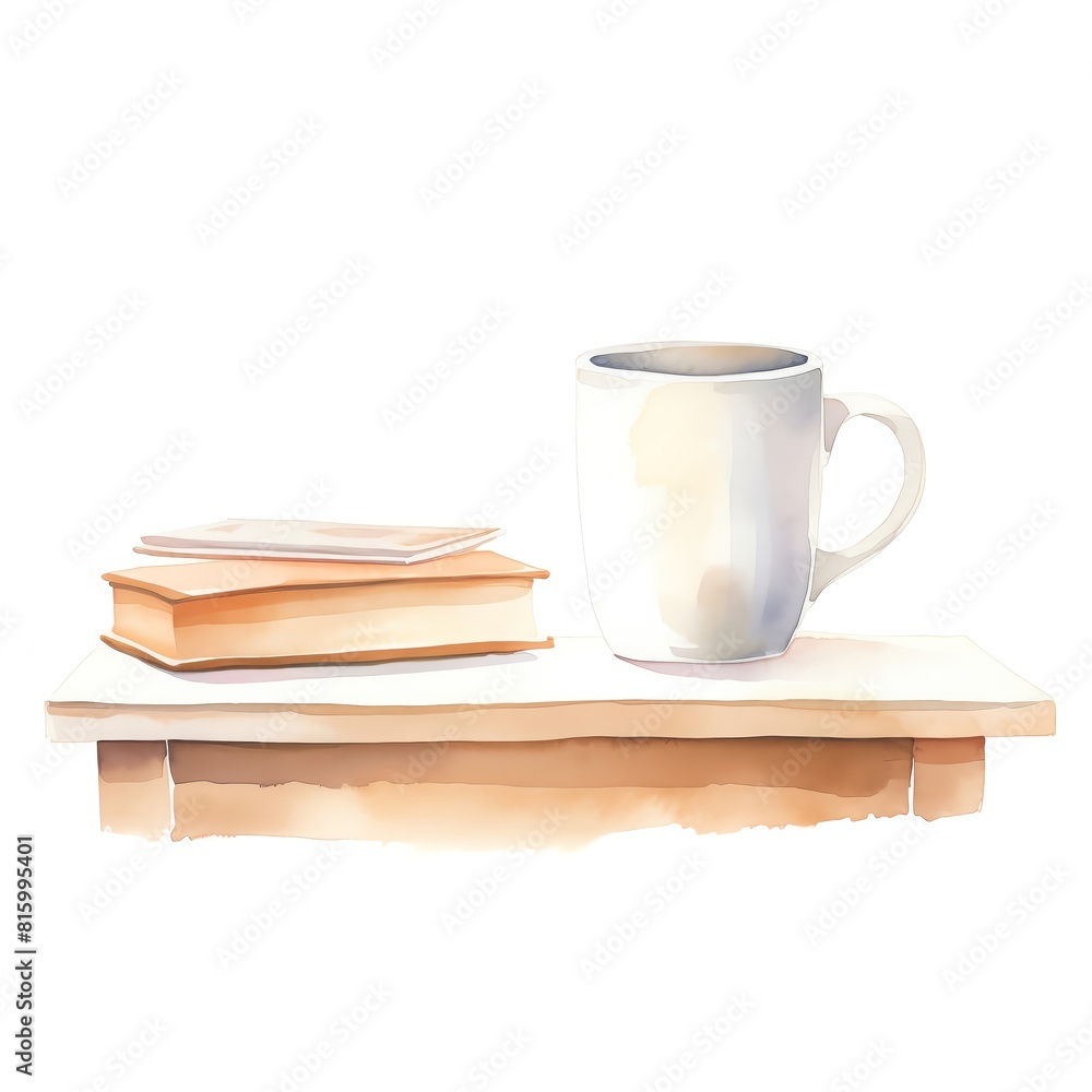 Still life with a cup of coffee and a book on a wooden table.