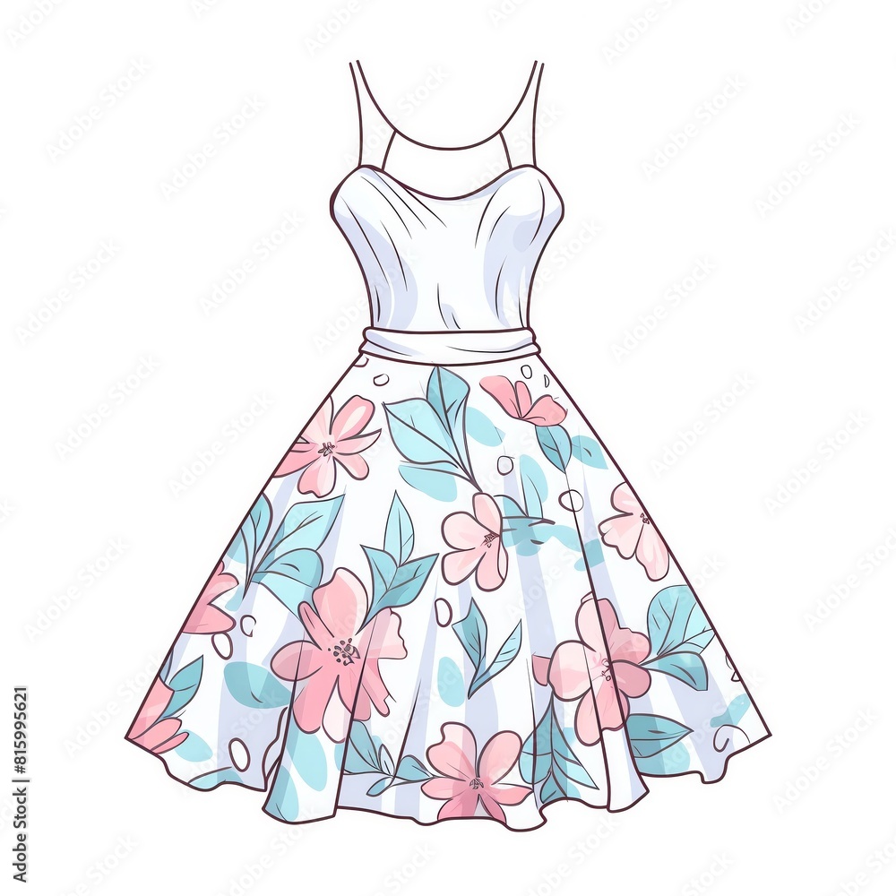 White sleeveless dress with pink and blue floral pattern White sleeveless dress with pink and blue floral pattern
