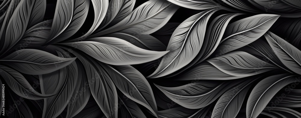 A black and white image of leaves with a very detailed look A black and white image of leaves with a very detailed look