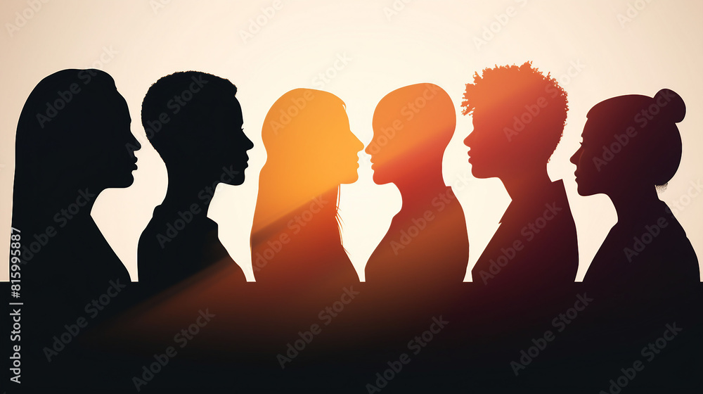 Diverse Group Silhouette Advocates Racial Equality & Unity in Multicultural Society. Anti-Racism Concept Illustrating Solidarity & Inclusivity, Promoting Harmony & Tolerance Worldwide.