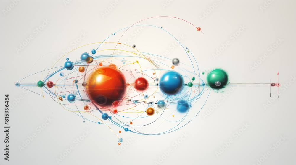 Abstract scientific 3D diagram with connected spheres in blue red and green color gradients with a light background Abstract scientific 3D diagram with connected spheres in blue red and green color gradients with a light background
