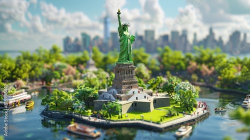 Iconic Statue of Liberty Landmark with Scenic Cityscape and Nature in New York City photo