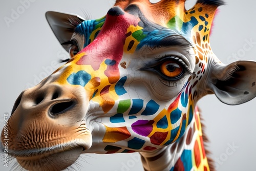 Portrait of a bright multi-colored giraffe
