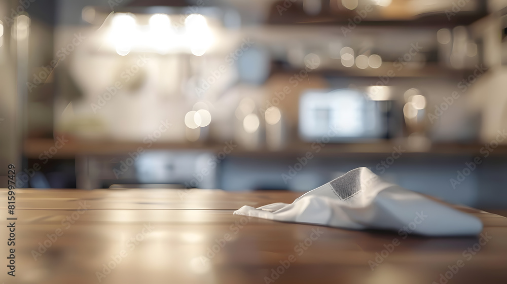 Blurred kitchen interior and napkin and desk space : Generative AI Blurred kitchen interior and napkin and desk space : Generative AI