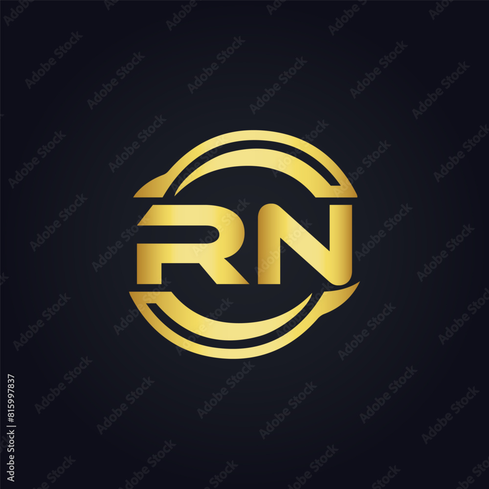 Obraz premium RN logo. R N design. White RN letter. RN, R N letter logo design. Initial letter RN linked circle uppercase monogram logo.