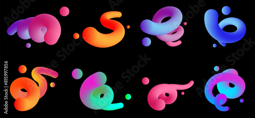 Abstract curve in different shapes. Gradient blend line. Modern design with bright waves.  Elements design for mockup, banner, poster and background. Vector illustration