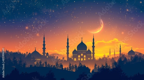 Ramadan greeting card design with Arabic calligraphy and lantern decorations.