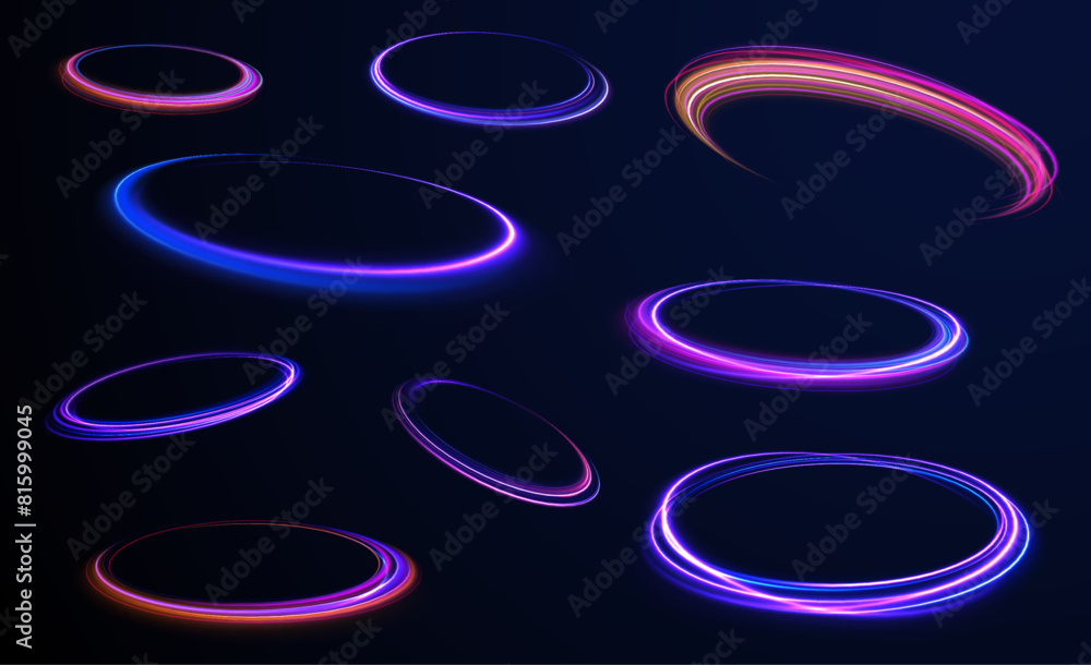 Neon flare. Colorful rays. Abstract fire flare trace lens flares acceleration speed motion on night road. Neon flare. Colorful rays. Abstract fire flare trace lens flares acceleration speed motion on night road.