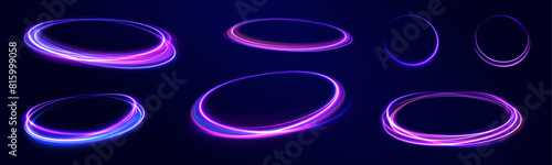 Neon flare. Colorful rays. Abstract fire flare trace lens flares acceleration speed motion on night road.