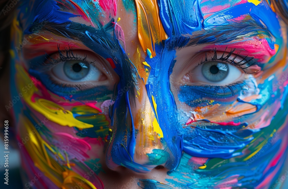 Vivid Expression: Abstract-Realism Face Paint with Expressive Eyes

