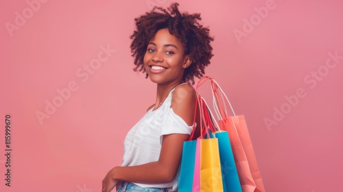 A Woman with Colorful Shopping Bags photo