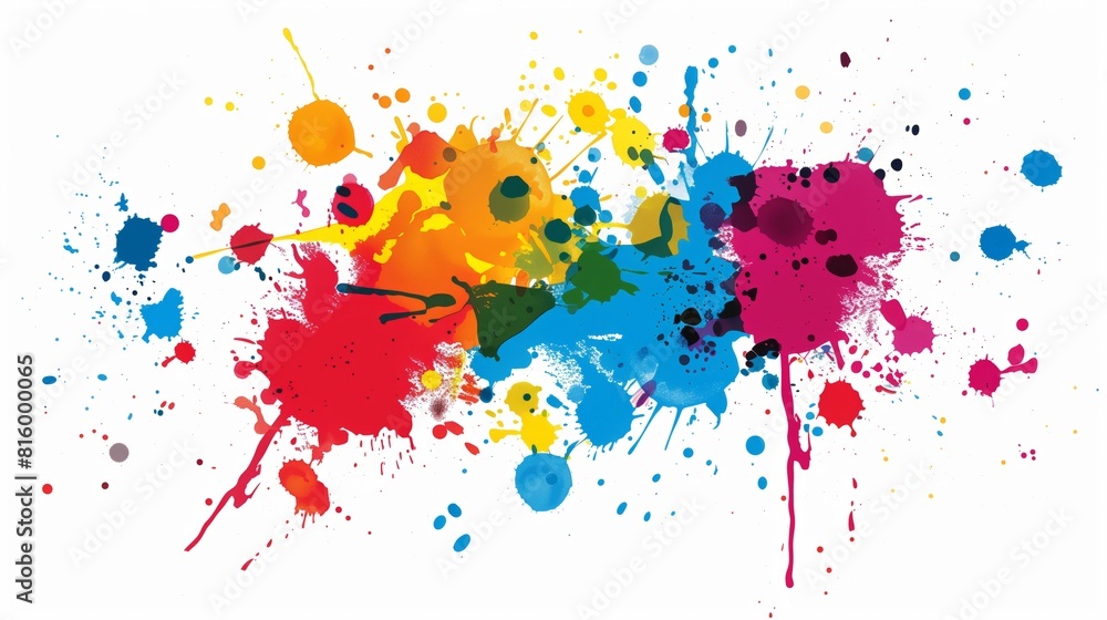Colored Ink Splatters on White Background