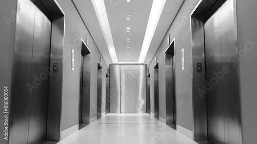 Elevators door closed in the hallway condominium Light grey interior building with metal lifts residential and commercial service Architecture structure elevation concept Monotone colo   Generative AI