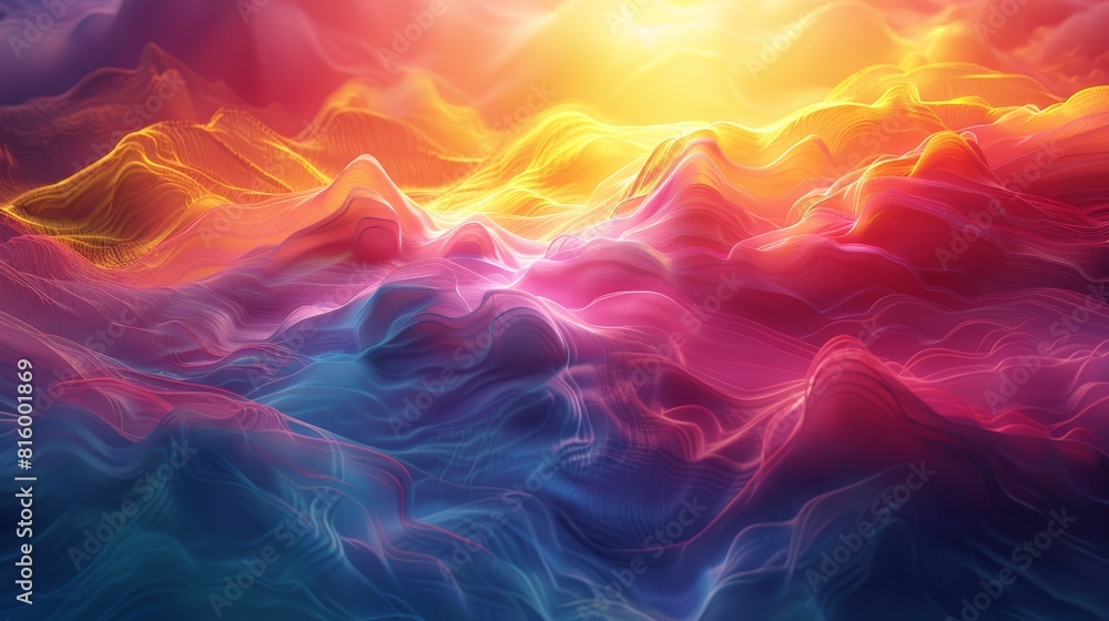 3d Dynamic Waves Intersecting in Colorful Atmosphere, Conveying Movement and Energy