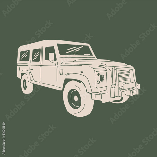 vintage hand drawing style vector illustration vintage jeep car photo