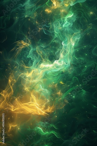Vibrant abstract background showcasing shades of green and yellow against a sleek black backdrop. photo