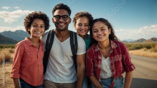 Happy Group of Friends Posing on Outdoor Hiking Adventure
