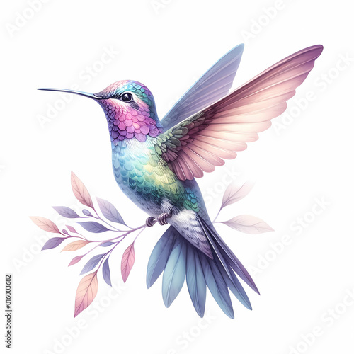 watercolor color painting of hummingbird image on white background