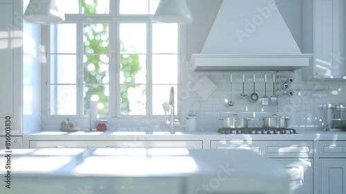 White empty classic kitchen in front view Kitchen appliances   Generative AI