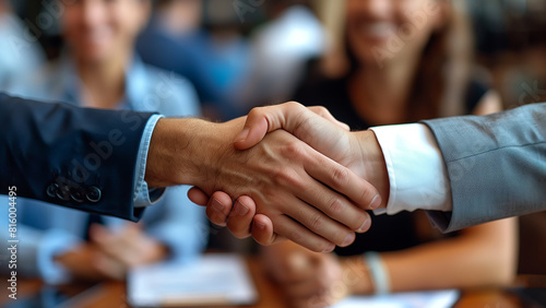 A close-up of a firm handshake between two professionals. Symbolizes successful business communication, customer service, and mutual agreement.
