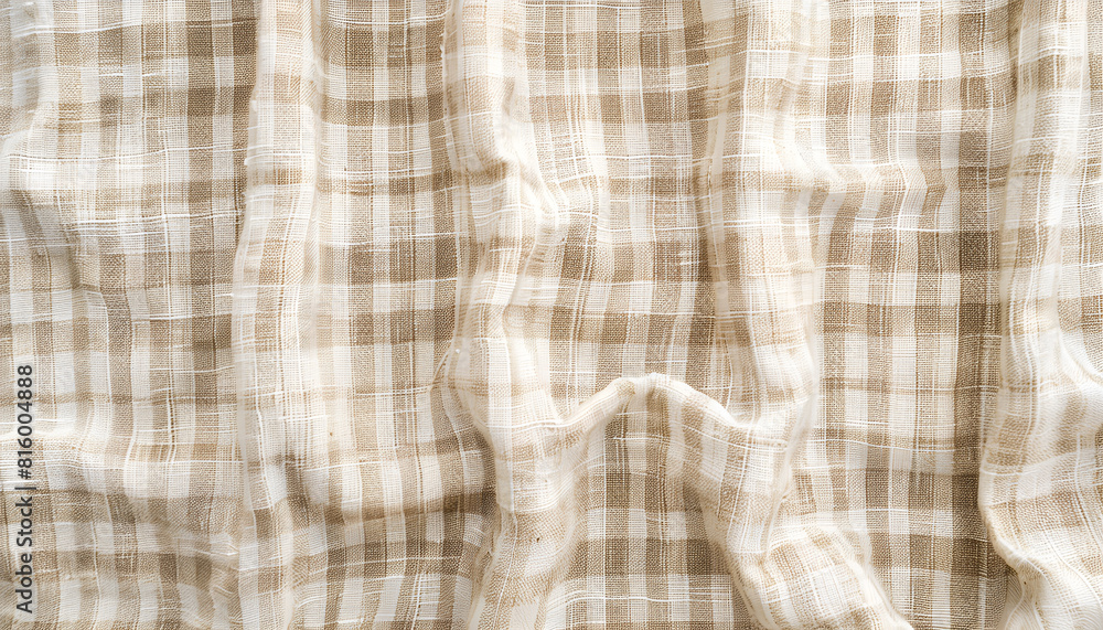 Beige checkered tablecloth as background, top view Beige checkered tablecloth as background, top view