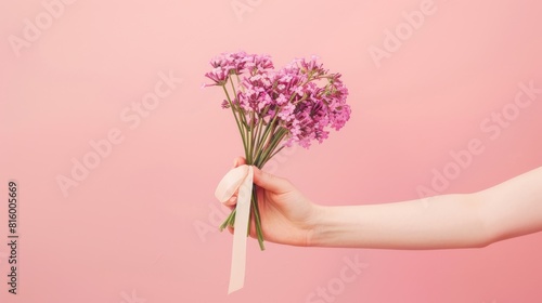 A Hand Holding Purple Flowers