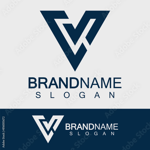 Creative letter CV or VC monogram logo inverted triangle shape.