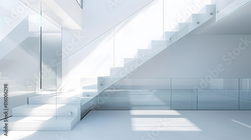 white interior with glass fence and stairs   Generative AI