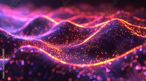 3d Hypnotic Digital Sound Waves with Intertwining Glowing Dots and Fluid Wavy Lines, Hitech Design